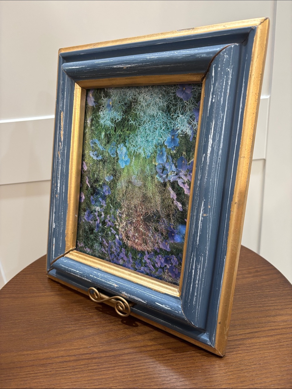 Distressed Blue and Gold Floral Frame